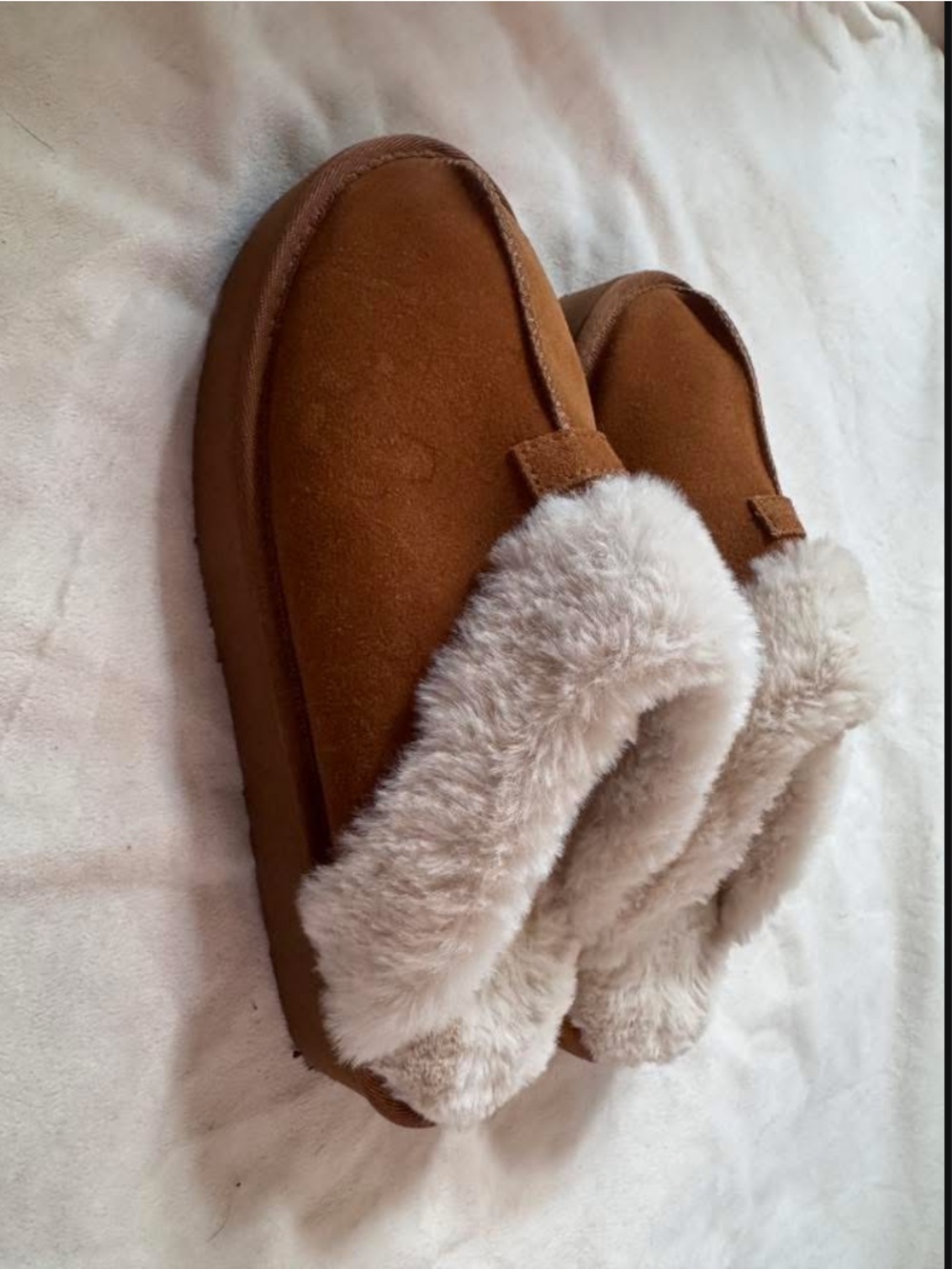 Cozy Faux-Shearling Slippers in Chestnut Brown